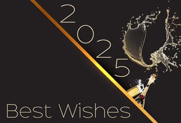 Elegant 2025 Greetings image with champagne bottle with cap and flying bubbles