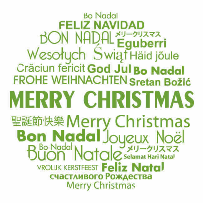 image with text enclosed in a circle of Merry Christmas translated into many different languages