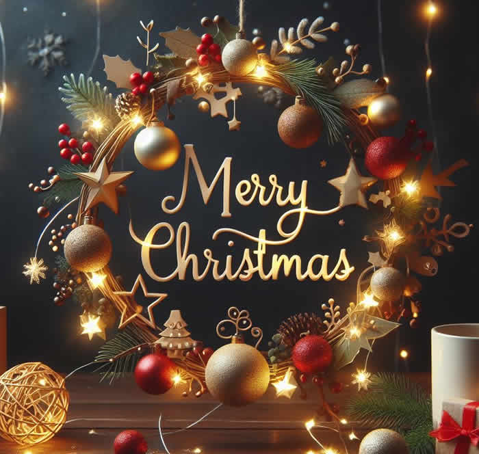 Image Christmas decorations with illuminations and text Merry Christmas