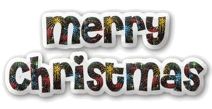 animated gif glitters with text MERRY CHRISTMAS and fireworks