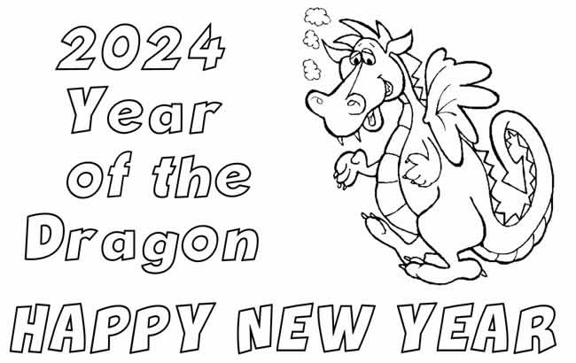 Picture with cute smoking-mouth dragon with happy new year wishes.