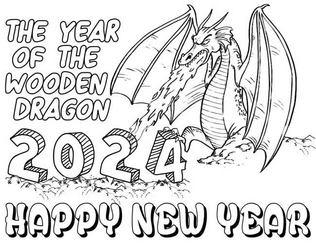 coloring page in PDF of the year of the dragon 2025